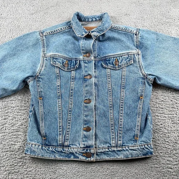 VINTAGE Levis Jacket Womens XL Blue Denim Trucker Type III Made in USA Bomber - Picture 4 of 16